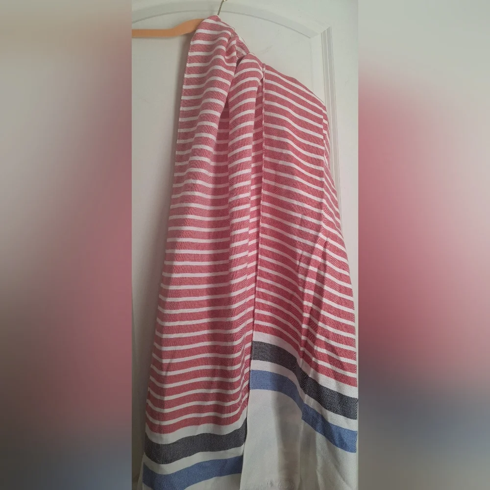 Talbots Womens Oversized Scarf Red White Blue‎ Striped Accessory Classic travel